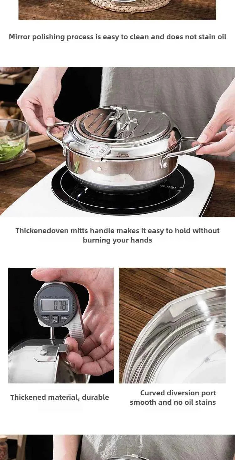 Multifunctional deep fryer with Thermometer and Oil Drip Drainer Rack Household Double Bottom Gas Induction Cooker Kitchen Tools