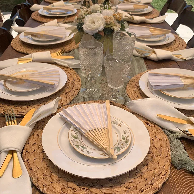 10/20/30pcs White Foldable Paper Fan Portable Chinese Bamboo Fan Wedding Gifts For Guest Birthday Party Decoration Kids Painting - AMULET RING STORE