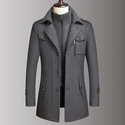 Men's Double Collar Wool Coat  Fashion Handsome Autumn Winter Business Style High Quality Middle-aged Men's Fashion Woolen Coat