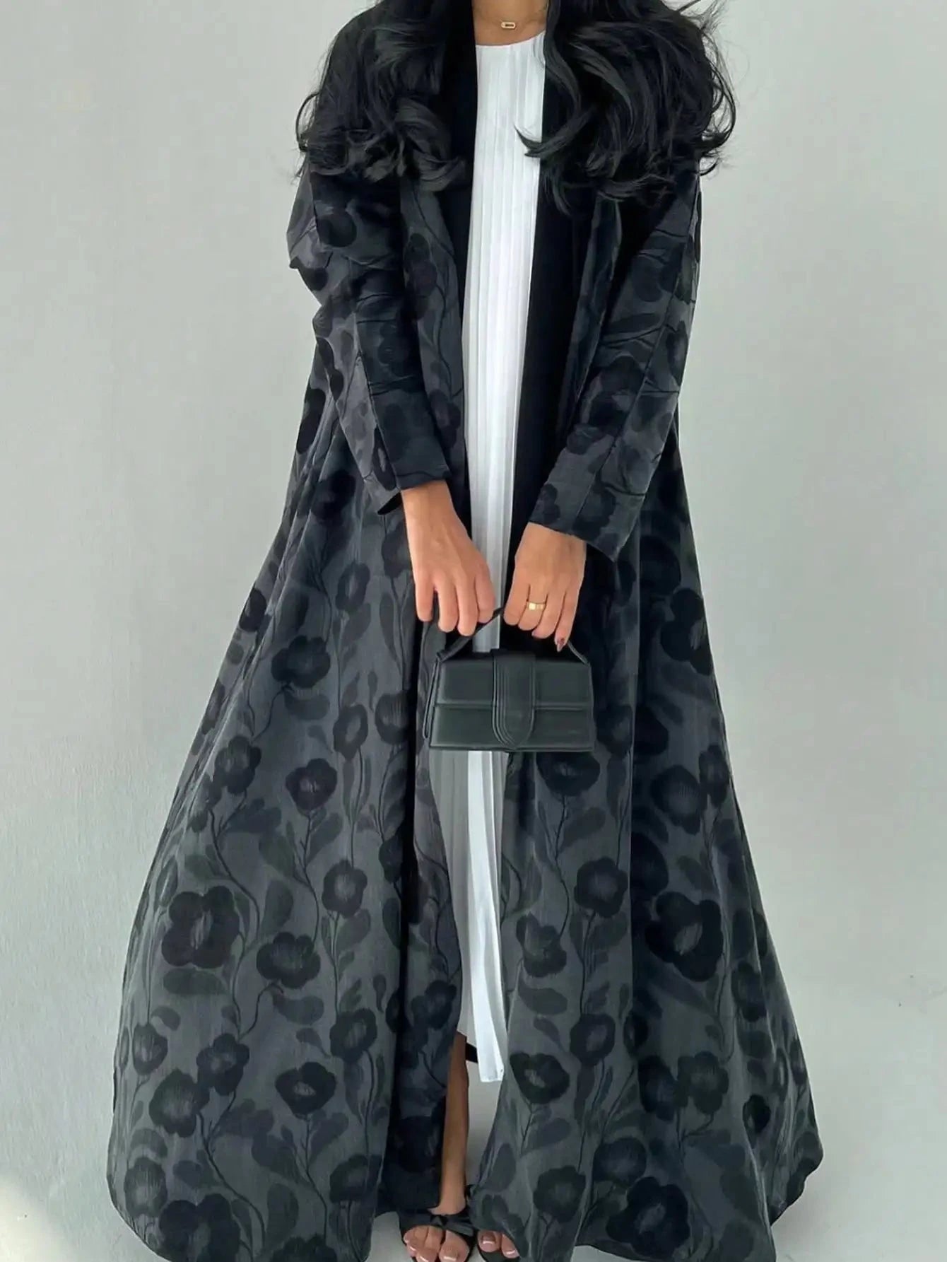 Loose Abaya Women Full Sleeve Printed Open Front Abayas Casual Kaftans Jilbabs Islamic Maxi Dresses Middle-East Ethnic Clothing - AMULET RING STORE