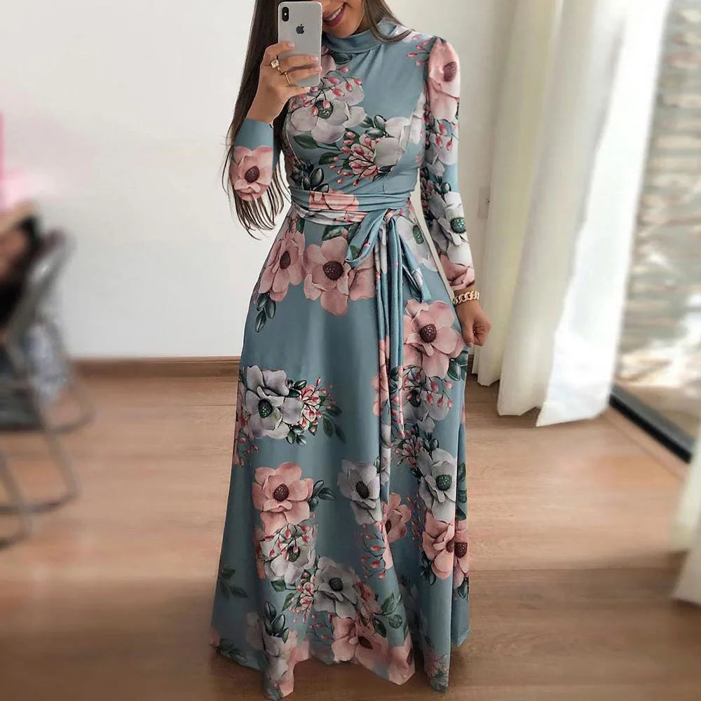 Women's Floral Print Summer Dress - 2025 New Boho A-Line Swing Dress with Short Sleeves, High Waist Flowy Maxi Dress for Beach & - AMULET RING STORE