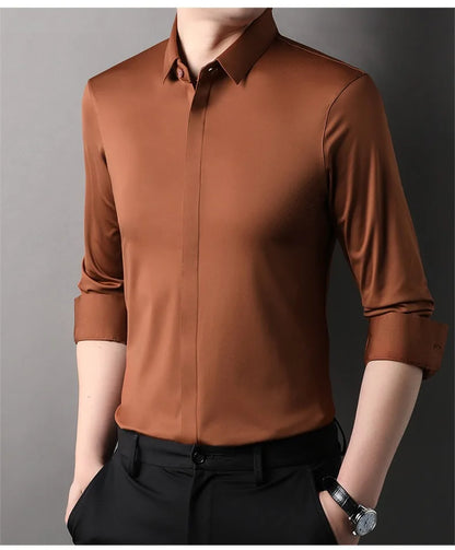 Mulberry Silk Business Dress Shirt - Men's Wrinkle Resistant