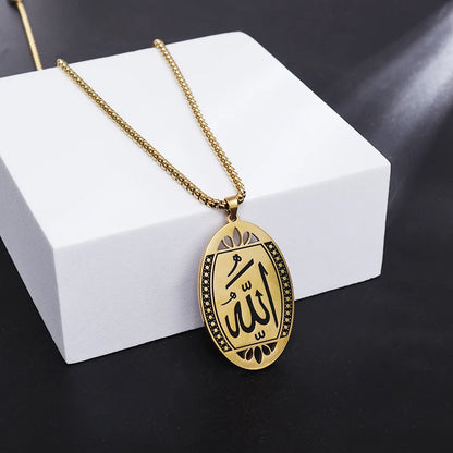 Ramadan Allah Scripture Round Medal Pendant Stainless Steel Necklace