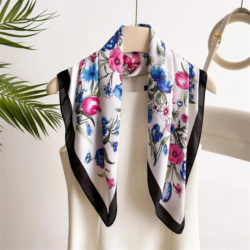 New Floral Print Hair Scarf Women Kerchief Neck Tie Hand Wrist Foulard Shawl Wraps Head Hijab Bandana Echarpe - AMULET RING STORE