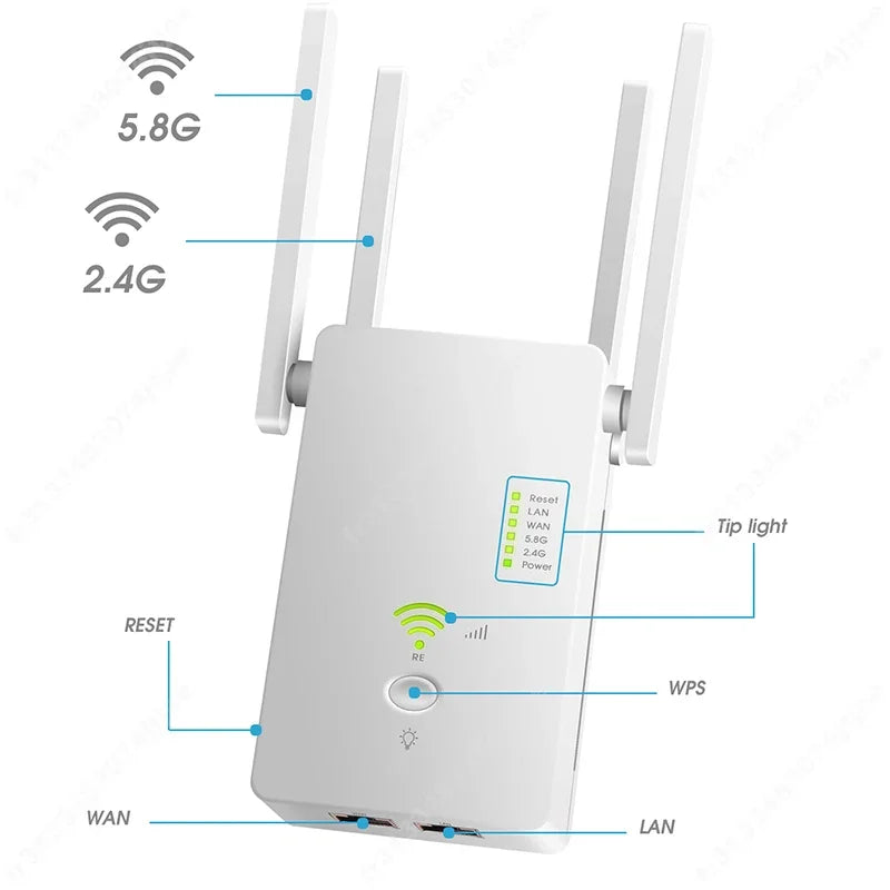 AC1200 Wireless 5G WiFi Extender/Router/AP Dual Band Repeater Booster Signal 802.11AC Long Range 1200Mbps Wi-Fi Access Point - AMULET RING STORE