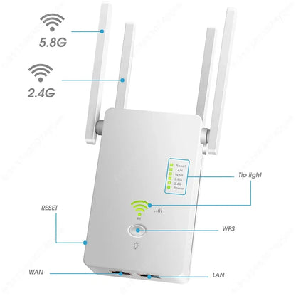 AC1200 Wireless 5G WiFi Extender/Router/AP Dual Band Repeater Booster Signal 802.11AC Long Range 1200Mbps Wi-Fi Access Point - AMULET RING STORE