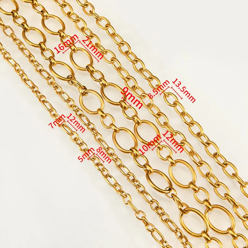 No Fade 1Meter Stainless Steel Gold Plated Embossed Link Chains DIY Women Men Necklaces Bracelets Jewelry Making Bags Chain Bulk - AMULET RING STORE