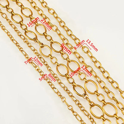 No Fade 1Meter Stainless Steel Gold Plated Embossed Link Chains DIY Women Men Necklaces Bracelets Jewelry Making Bags Chain Bulk - AMULET RING STORE