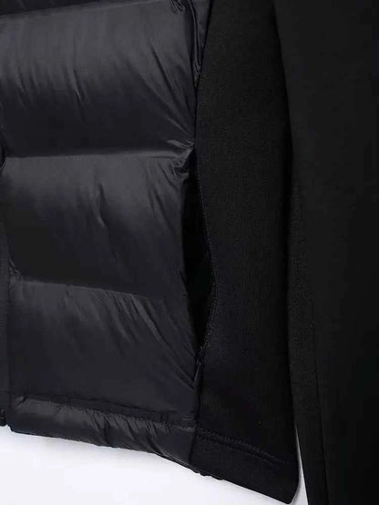 Hooded Patchwork Padded Jacket Coat with Pockets for Women, Long Sleeve, Front Zipper, Female Outerwear, Chic Tops, Fashion