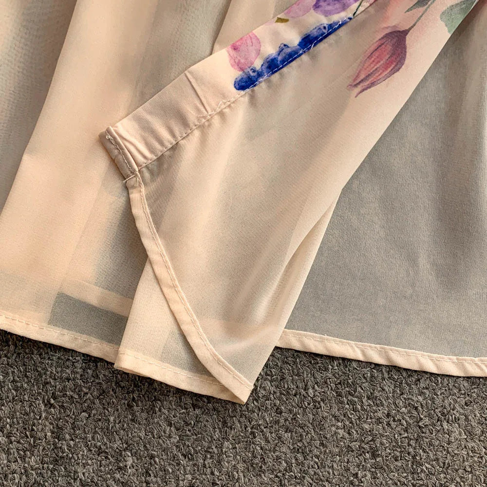 Faionable Print Long Dr Women's Spring Belted Waist Pleated Lantern Sve Turn-down Collar Dr Korean Sle Commute