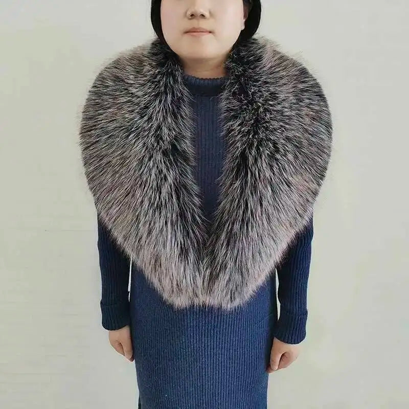 Large Winter Faux Fox Fur Scarf Women Jackets Warm Fluffy Shawl Fashion Artificial Fur Collar And Cuff Set Fluffy Scarves Female