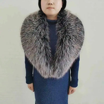Large Winter Faux Fox Fur Scarf Women Jackets Warm Fluffy Shawl Fashion Artificial Fur Collar And Cuff Set Fluffy Scarves Female