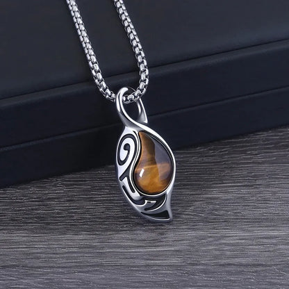New Retro Silver Necklace for Men Natural Tiger Eye Stone Punk Style Unique Design Men's Long Chain Pendant Party Christmas Gift