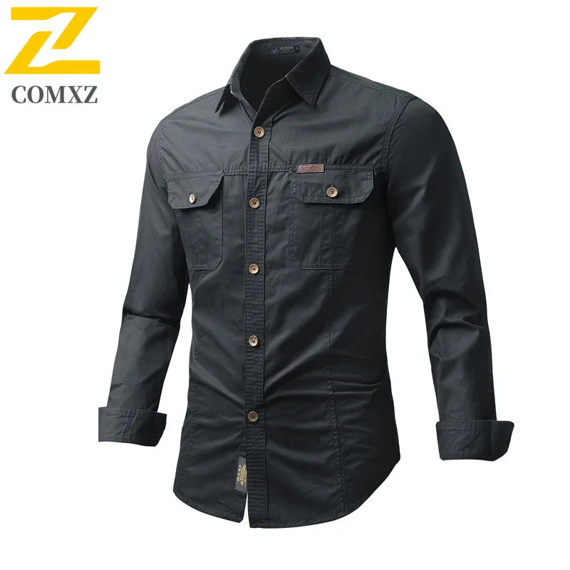 New Korean Style Big Size Men Shirt Long Sleeve Workwear Cotton Washed Multi Pocket Casual Oversized Spring Autumn Fashion Top