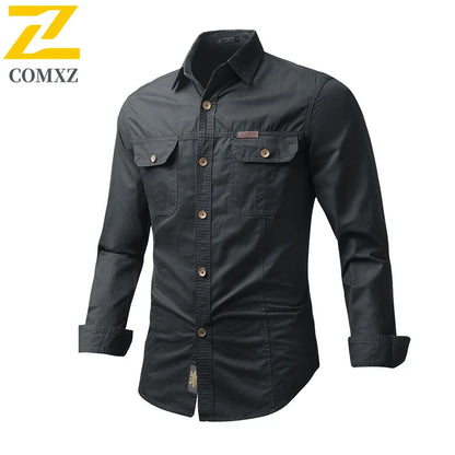 New Korean Style Big Size Men Shirt Long Sleeve Workwear Cotton Washed Multi Pocket Casual Oversized Spring Autumn Fashion Top