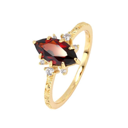 LAMOON Vintage Natural Garnet Rings For Women Natural Gemstone Luxury Wedding Engagement Ring 925 Sterling Silver Gold Plated