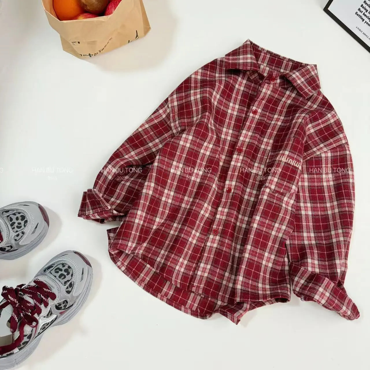 2025 Spring Girls Plaid Shirt Comfort Fashion Teen Kids Tops Clothes Casual All-match Long Sleeve Children Blouse 10 12 13 Years