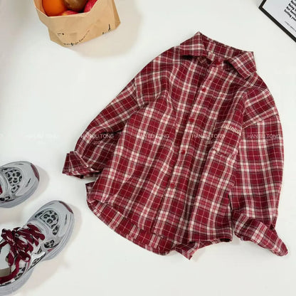 2025 Spring Girls Plaid Shirt Comfort Fashion Teen Kids Tops Clothes Casual All-match Long Sleeve Children Blouse 10 12 13 Years