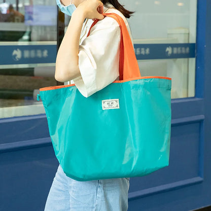 Large-sized drawstring eco-friendly supermarket shopping bag fashionable single-shoulder bag foldableportable handbag,waterproof - AMULET RING STORE