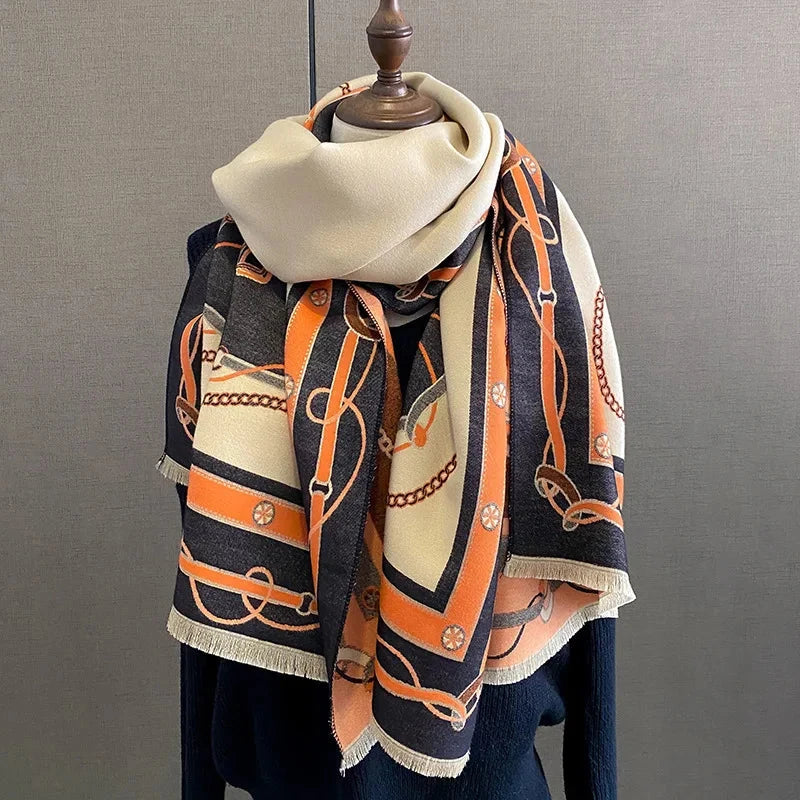 Luxury Scarf Women Winter Cashmere Shawls Wraps Thick Warm Lady Travel Stole Bufanda Hijab Fashion Print 2023