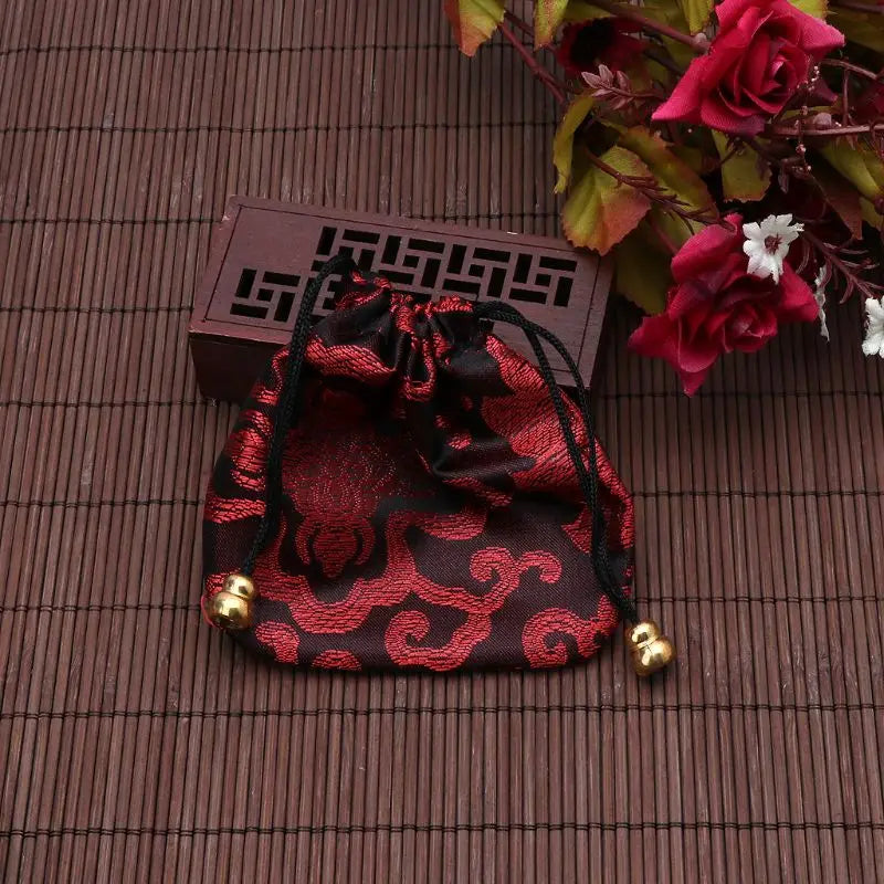 Silk Brocade Jewelry Drawstring Gift Bags Coin Purse Embroidered Candy Chocolate Bag for Wedding Party - AMULET RING STORE