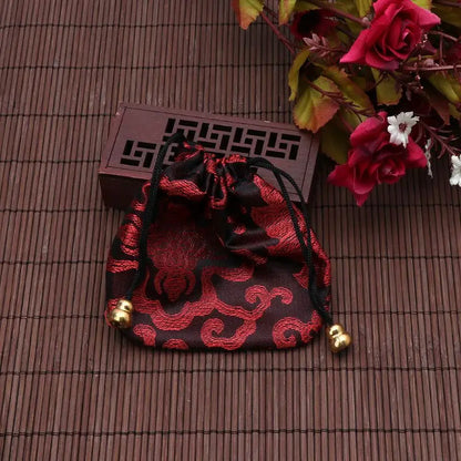 Silk Brocade Jewelry Drawstring Gift Bags Coin Purse Embroidered Candy Chocolate Bag for Wedding Party - AMULET RING STORE