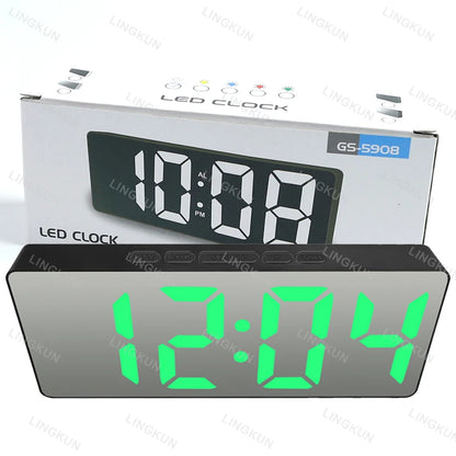 Curved Screen Clock Digital Led Alarm Clock with Temperature Display Large Mirror Clock Snooze Bedside Table Clock Room Decor