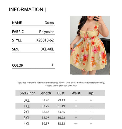 Plus Size Fly Sleeve Flower Chest Cup Dress A Hem Short Dress Printed Beach Square Neck Casual
