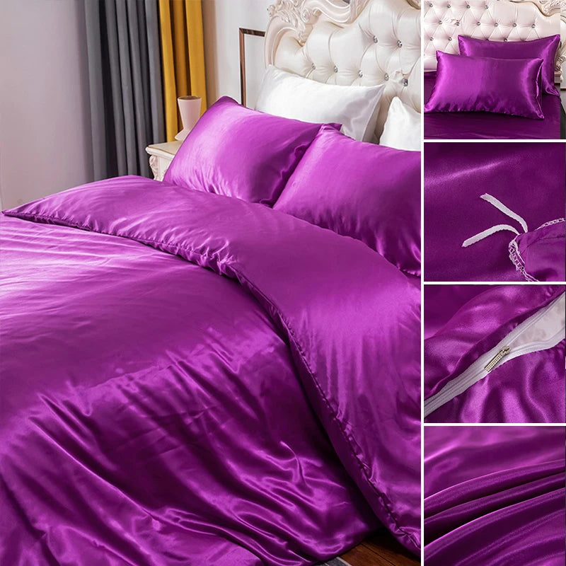 Silky Bedding Duvet Cover Super Soft Solid Home Comforter Cover with Zipper Closure, 2/3pcs Envelop Pillowcase
