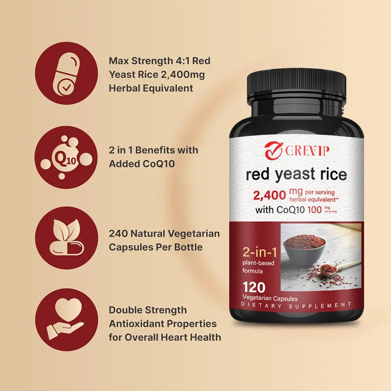 Red Yeast Rice Capsules - Benefits Cardiovascular Blood Circulation, Heart Health and Energy Production - AMULET RING STORE