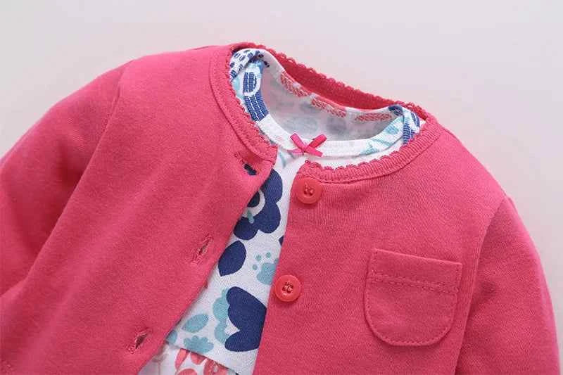 Infant Baby Girls Bodysuit Dress Cotton Floral Baby Girls Long-Sleeved Coat+Short SLeeve Dress 2Pieces Baby Girls Clothes sets