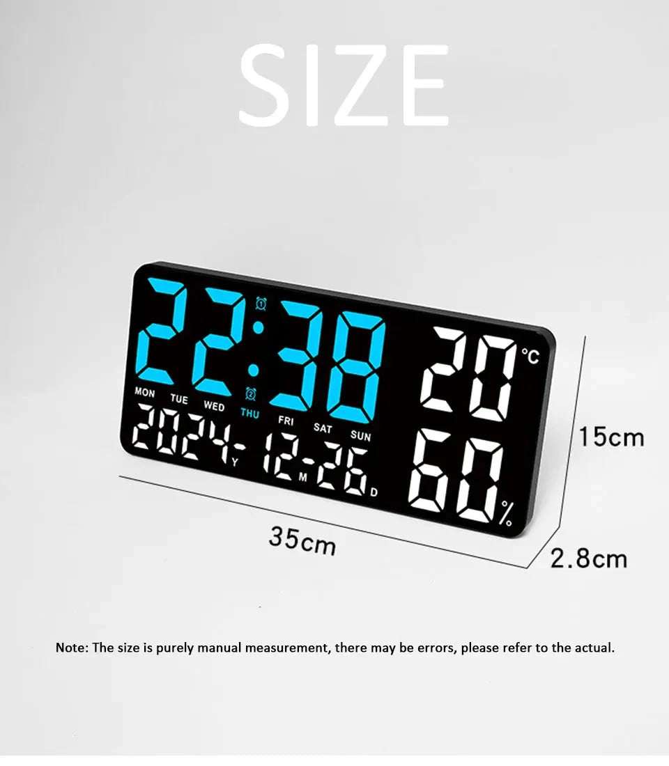 Digital Wall Clock with Atmosphere Lights Remote Control TEMP Humidity Display LED Large Table Clock Multifunctional Alarm Clock