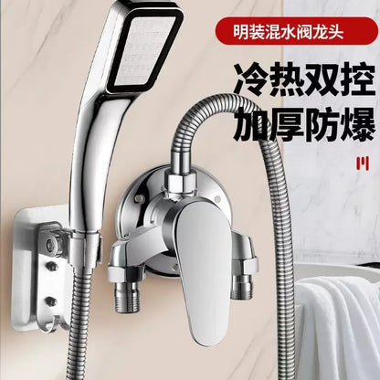 G1/2" Bathtub Shower Faucet Hot and Cold Water Mixing Valve Bathroom Set Countertop Mounted Chrome Plated Valve Bath Shower Set