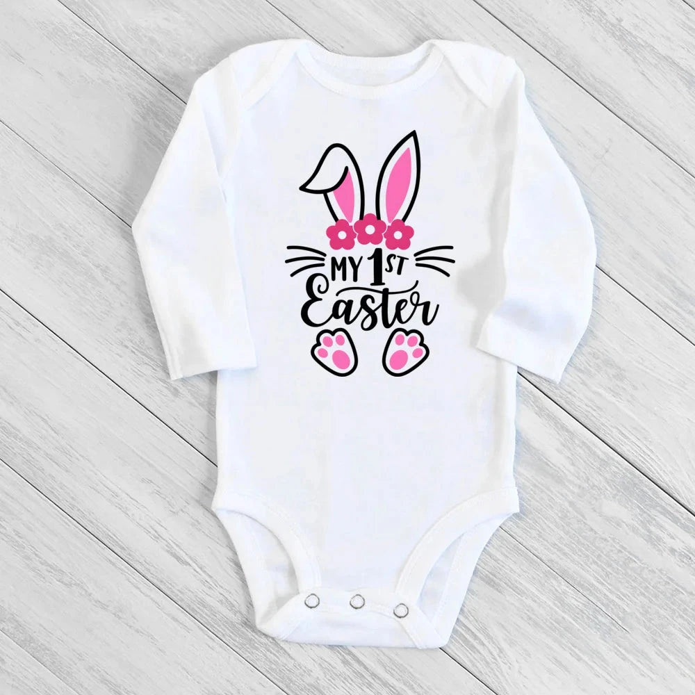 My First Easter Baby Bodysuit Easter Party Infant Outfit Cute Bunny Printed Newborn Long Sleeve Romper Holiday Toddler Jumpsuit - AMULET RING STORE