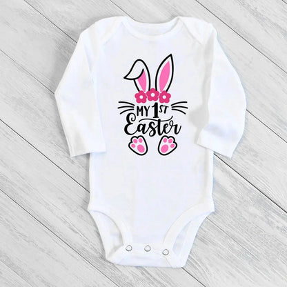 My First Easter Baby Bodysuit Easter Party Infant Outfit Cute Bunny Printed Newborn Long Sleeve Romper Holiday Toddler Jumpsuit - AMULET RING STORE