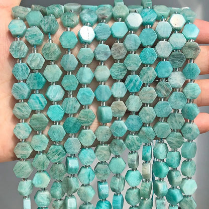 8.5x9.5mm Natural Hexagon Stone Beads Faceted Amazonite Quartz Jade Loose Spacer Beads for Jewelry Making DIY Bracelet Pendant - AMULET RING STORE