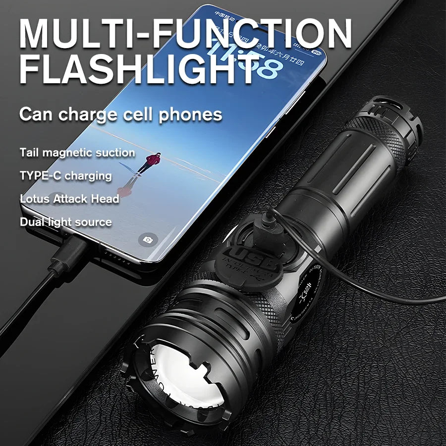 Super Bright Rechargeable LED COB Flashlight With 9 Lighting Modes Multifunction Magnetic Outdoor Waterproof Lamp18650 Battery - AMULET RING STORE