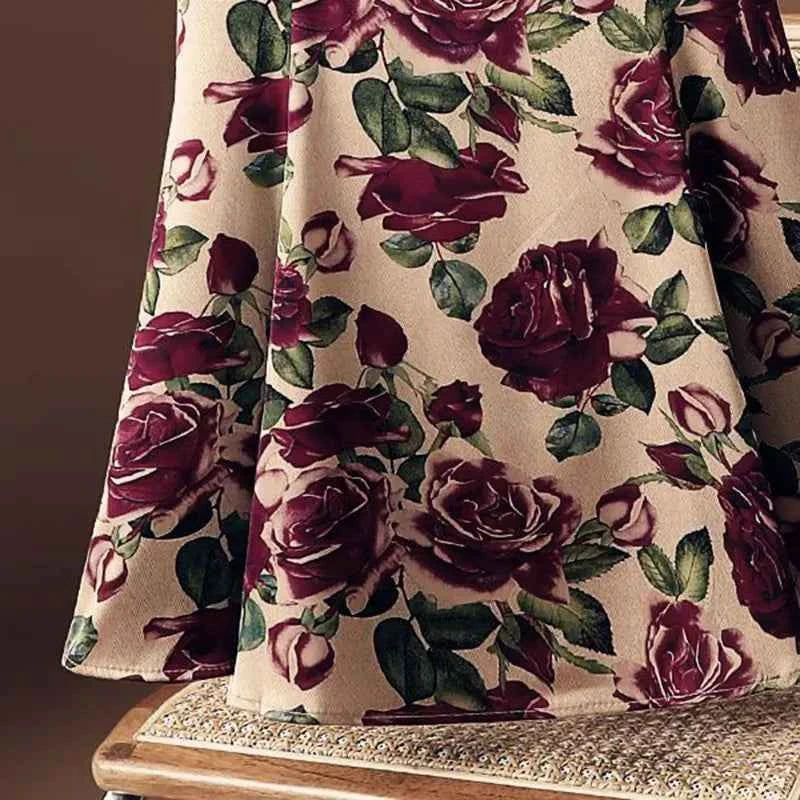 Rose Floral Print Vintage Elegant Chic A-line High Waist Trumpet Women's Skirt Mid-Calf Long Skirts For Women Clothing Fashion