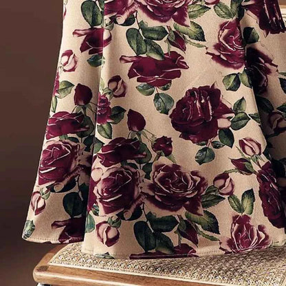 Rose Floral Print Vintage Elegant Chic A-line High Waist Trumpet Women's Skirt Mid-Calf Long Skirts For Women Clothing Fashion