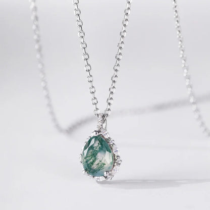 WES 100% 925 Silver Natural Unique Moss Agate Pendant Necklace for Woman Forest Jewelry Engagement Gift Boho Style Wholesale - AMULET RING STORE