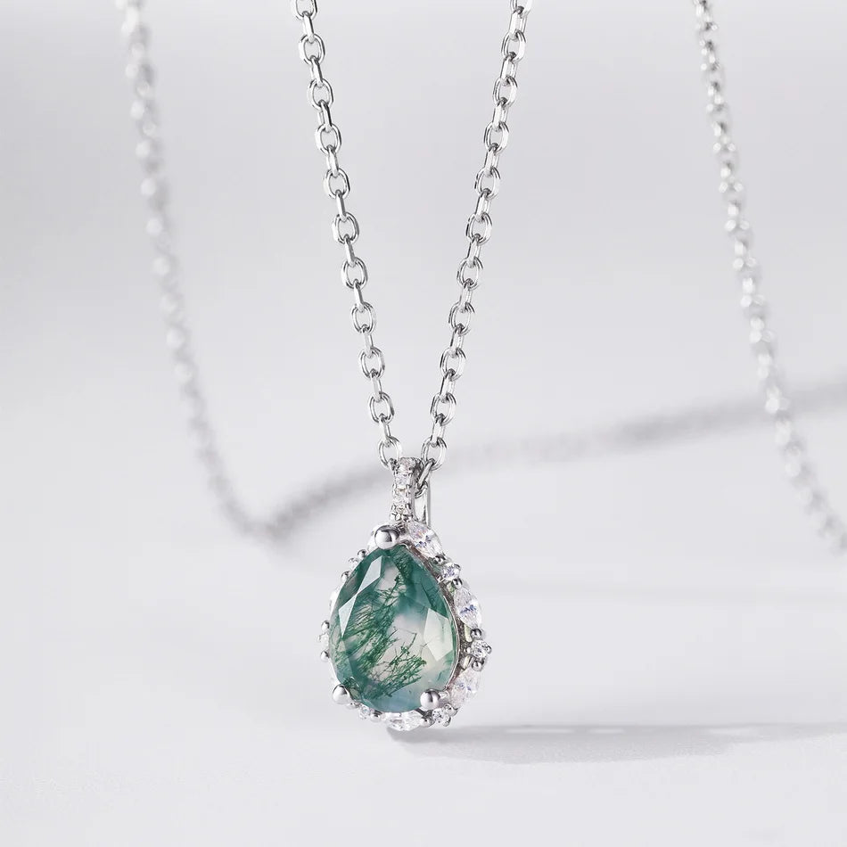 WES 100% 925 Silver Natural Unique Boho Moss Agate Pendant Necklace for Woman Earth Day Forest Jewelry Engagement Gift Wholesale - AMULET RING STORE
