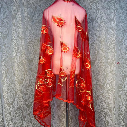 on sale 2025 New African Net Hijab Scarf For Muslim Women African Dubai Islam Headscarf Embroidery Shawls voile - AMULET RING STORE