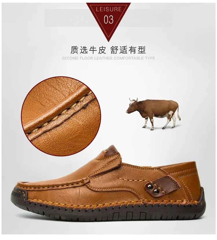 New Handmade Leather Men Shoes Casual Comfortable Men Loafers Slip On Leather Shoes Men Flats Hot Sale Outdoor  Walking Shoes