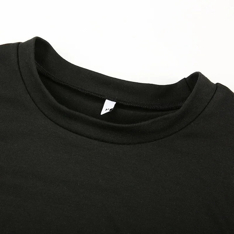 Gothic Punk Cool Girl Dragon Pattern T Shirts Long Sleeve Suspenders Crew Neck Black Crop Top Autumn Pullover Women T-Shirt - AMULET RING STORE