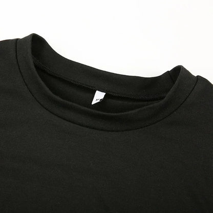 Gothic Punk Cool Girl Dragon Pattern T Shirts Long Sleeve Suspenders Crew Neck Black Crop Top Autumn Pullover Women T-Shirt - AMULET RING STORE