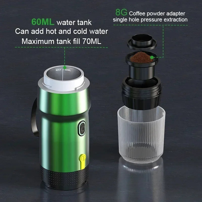 Electric Portable Coffee Machine Portable Italian Espresso Machine for Car & Home 3-in-1 Capsule Powder Travel Coffee Maker - AMULET RING STORE