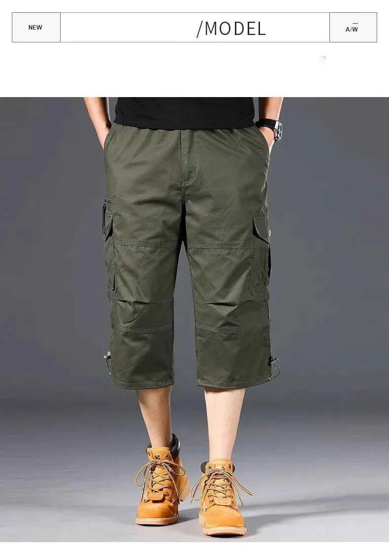 Knee Length Cargo Shorts Men's Summer Casual Cotton Multi Pockets Breeches Cropped Short Trousers Camouflage Shorts