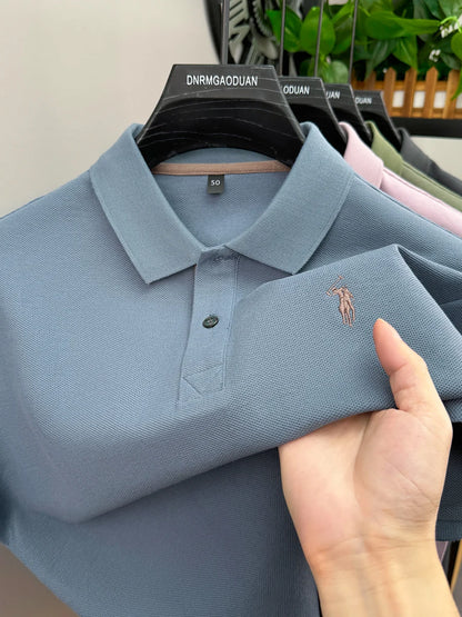 100% pure cotton men's short sleeved polo shirt hot selling summer fashionable horse logo embroidery classic Paul casual T-shirt