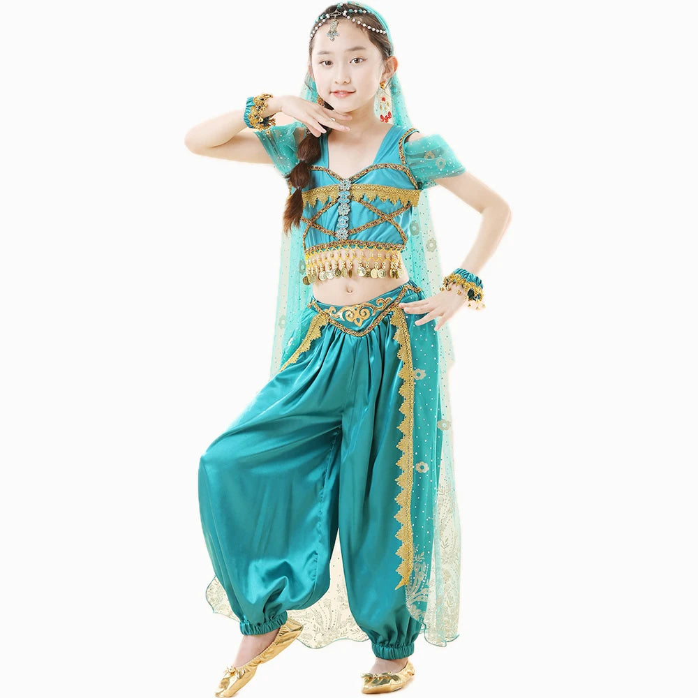 Children's Indian Princess Belly Dance Set Eastern Indian Dance Saree Girl