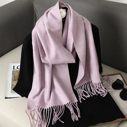 62Color Solid Women Winter Scarf Warm Thicken Cashmere Shawl Outdoor Fashion Luxury Tassels Pashmina Lady Wrap Windproof Scarves